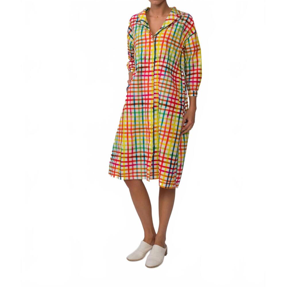 NEW HANNOH WESSEL danica dress in yellow multi check